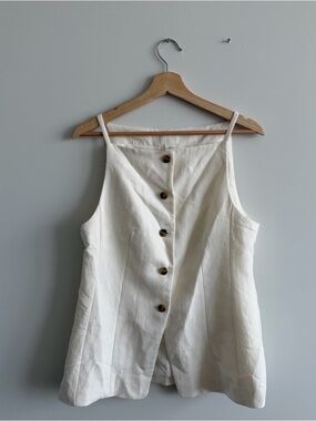 H&M Linen Blend White Button Front Tank Top Size M Minimalist